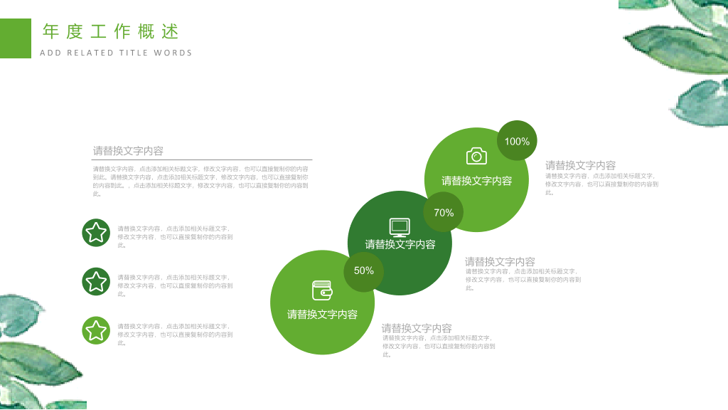 小清新水彩绿色植物PPT模板