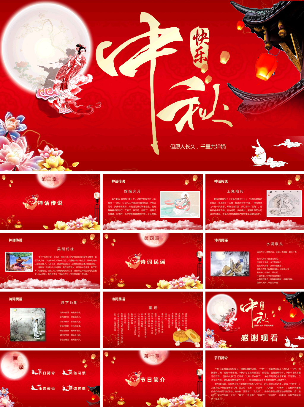 中国风红色系中秋节介绍