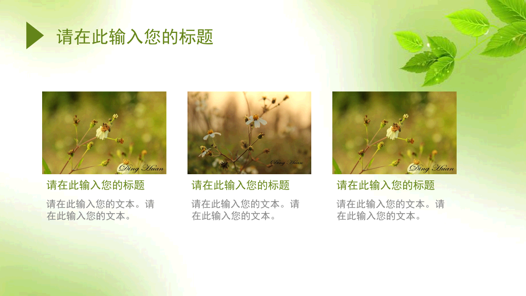简约清新淡雅绿叶PPT模板
