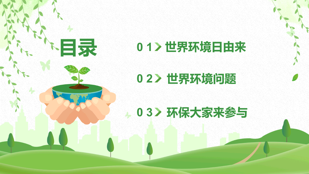 清新绿色世界环境日介绍PPT模板