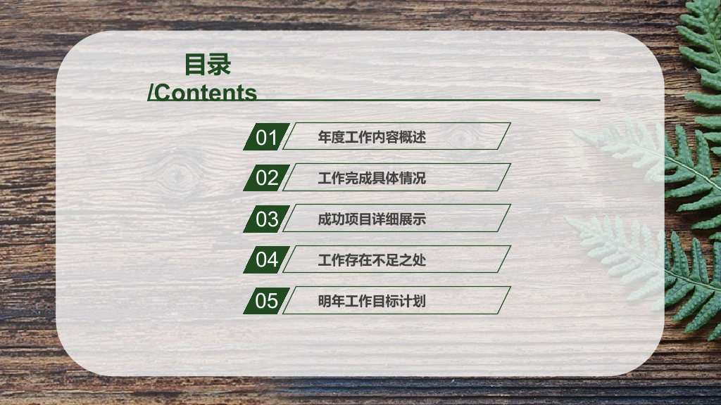 自然复古绿叶木纹PPT模板