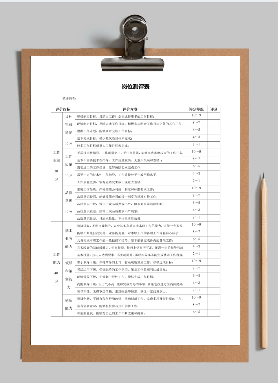 岗位测评表