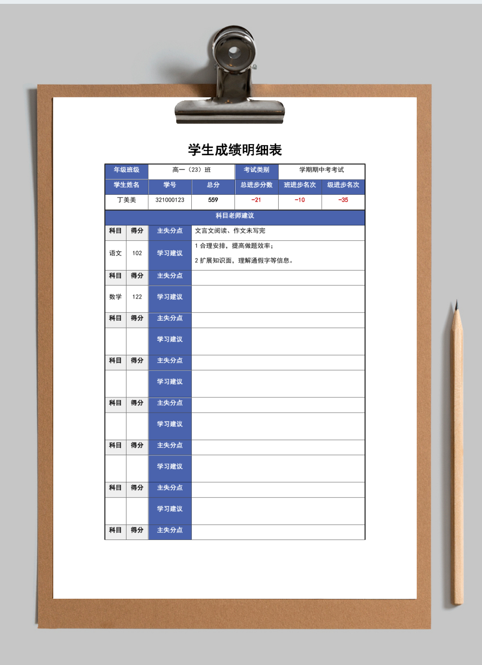 学生成绩明细表