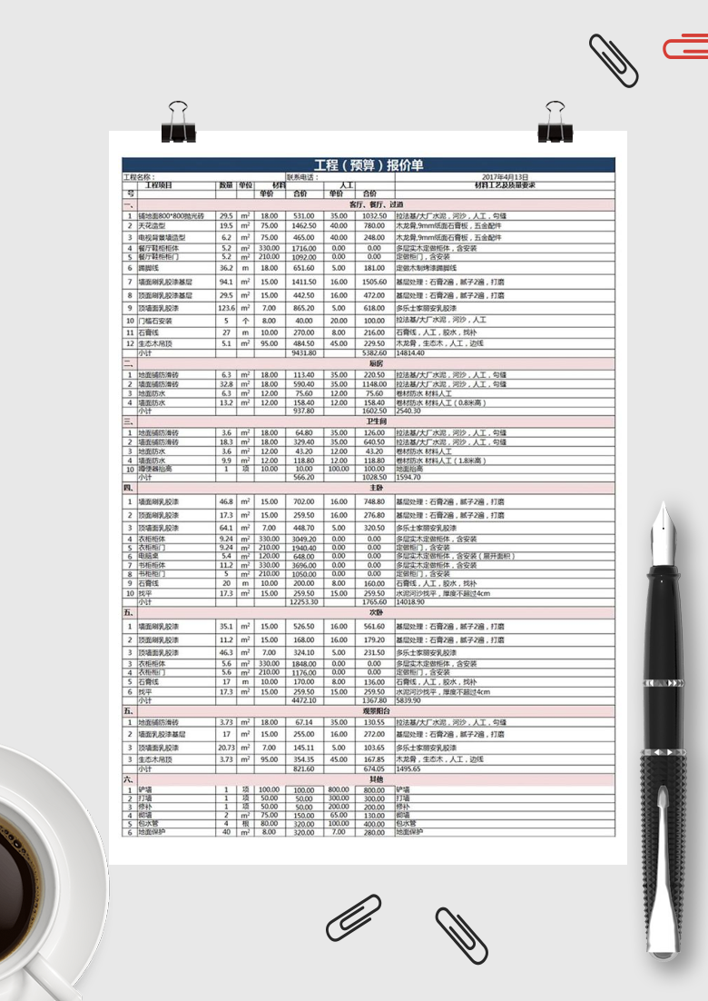 简单装修预算表excel模板