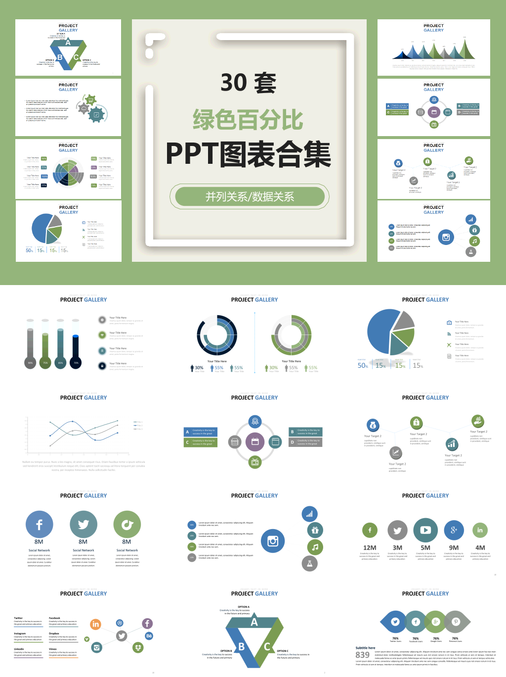 绿色百分比商务PPT图表.