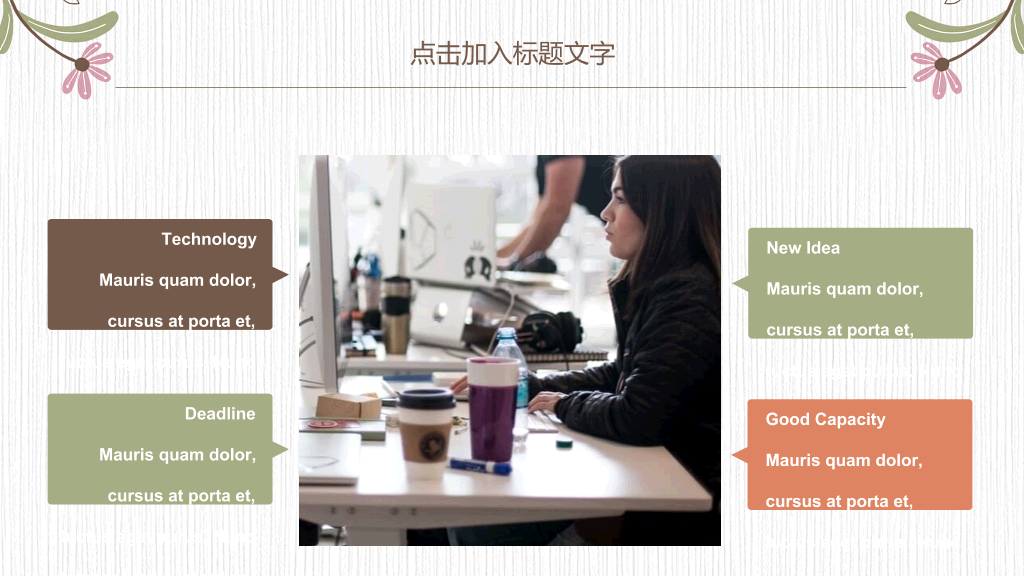 淡雅唯美花朵花边通用PPT模板