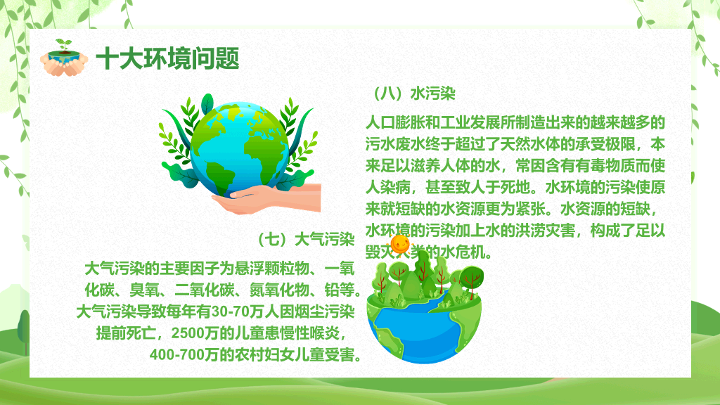清新绿色世界环境日介绍PPT模板