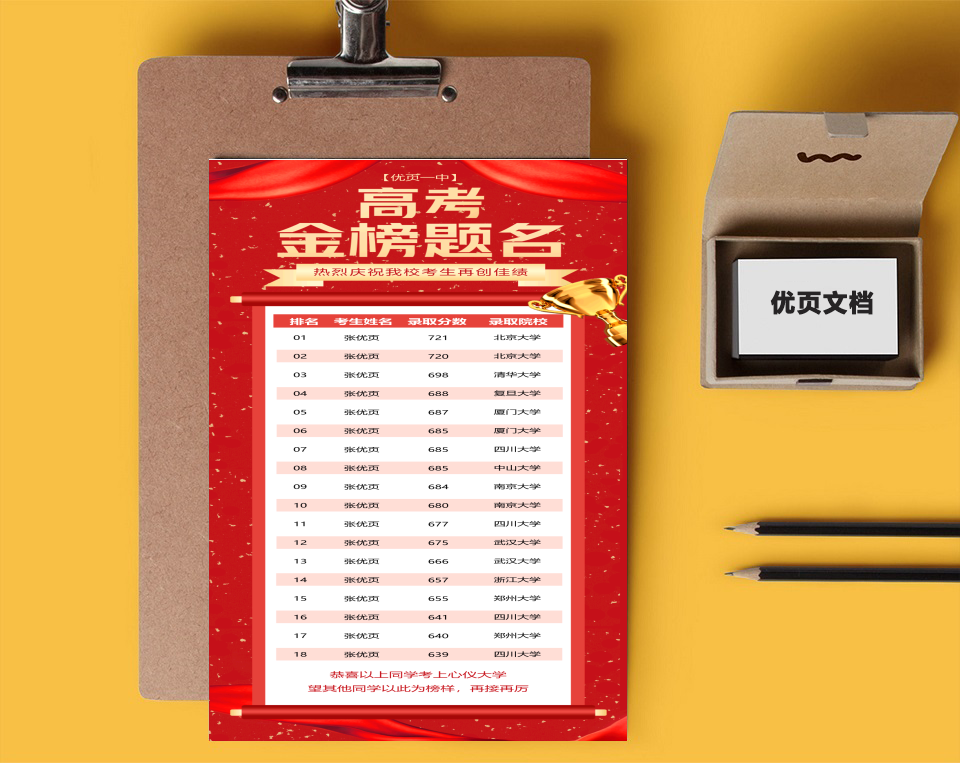 高考金榜题名成绩单长图