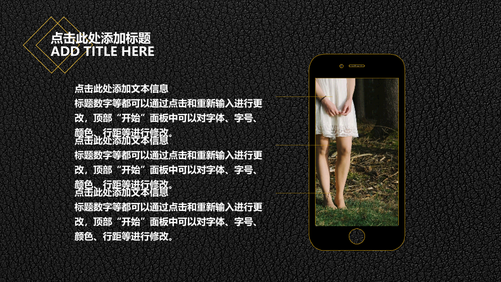 黑色质感皮纹欧美风PPT模板