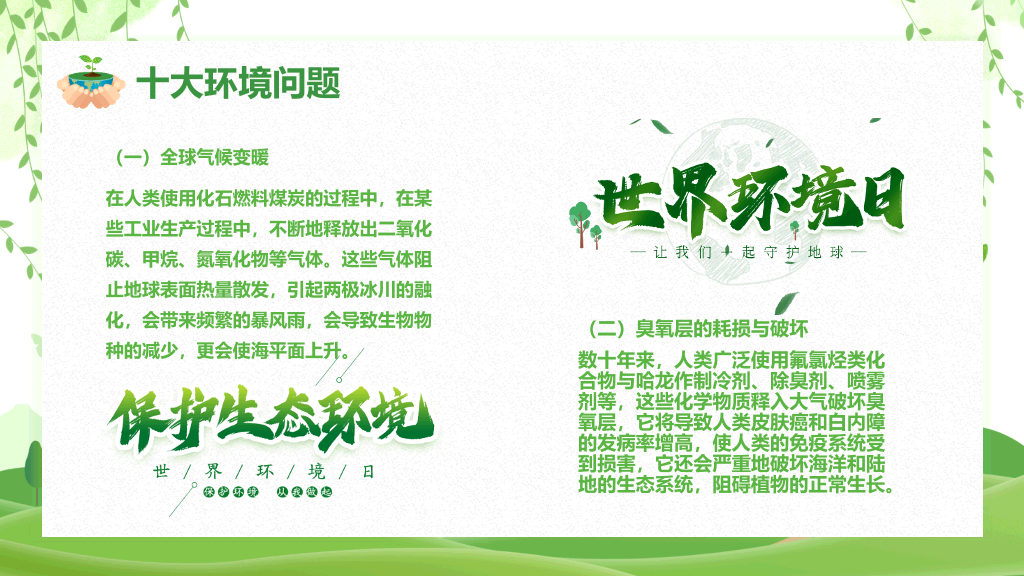 清新绿色世界环境日介绍PPT模板