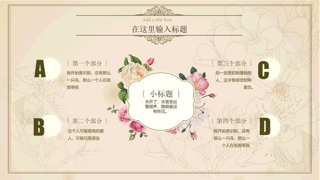 欧式文艺复古花鸟PPT模板