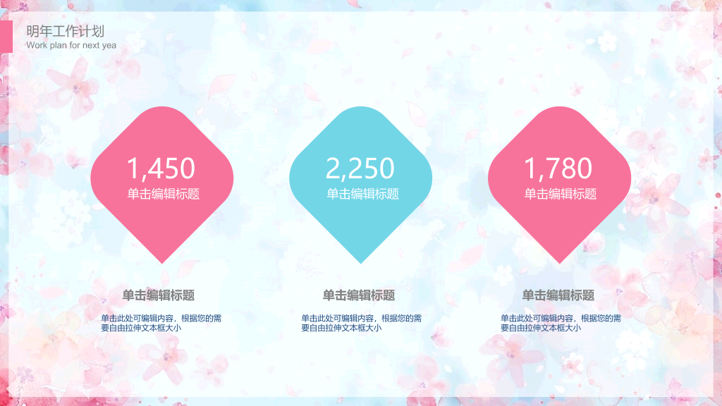 唯美文艺粉蓝小花PPT模板