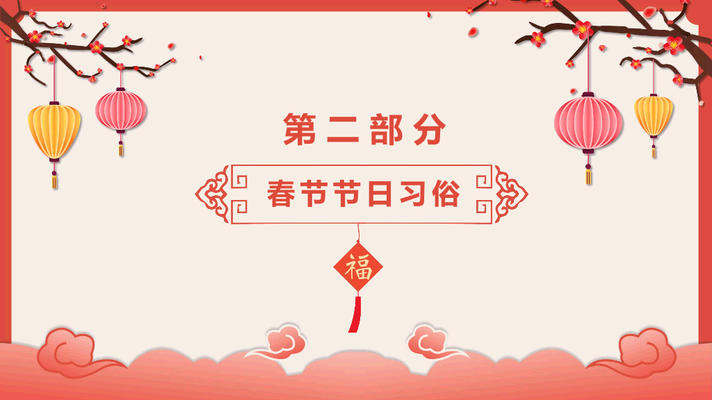 102#喜庆灯笼春节习俗介绍PPT模板