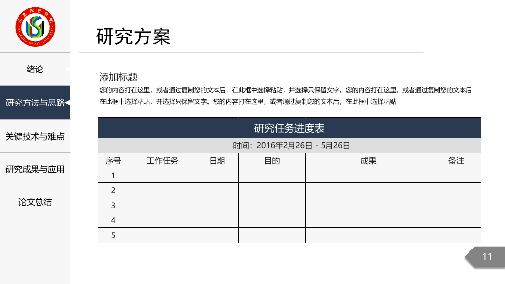 山东体育学院本科毕业论文答辩和论文选题PPT