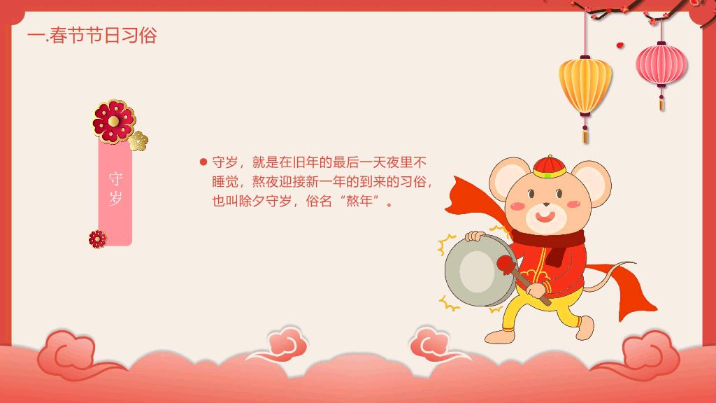 102#喜庆灯笼春节习俗介绍PPT模板