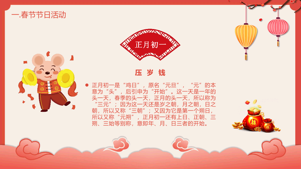 102#喜庆灯笼春节习俗介绍PPT模板