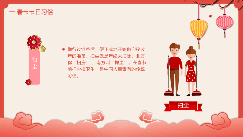 102#喜庆灯笼春节习俗介绍PPT模板