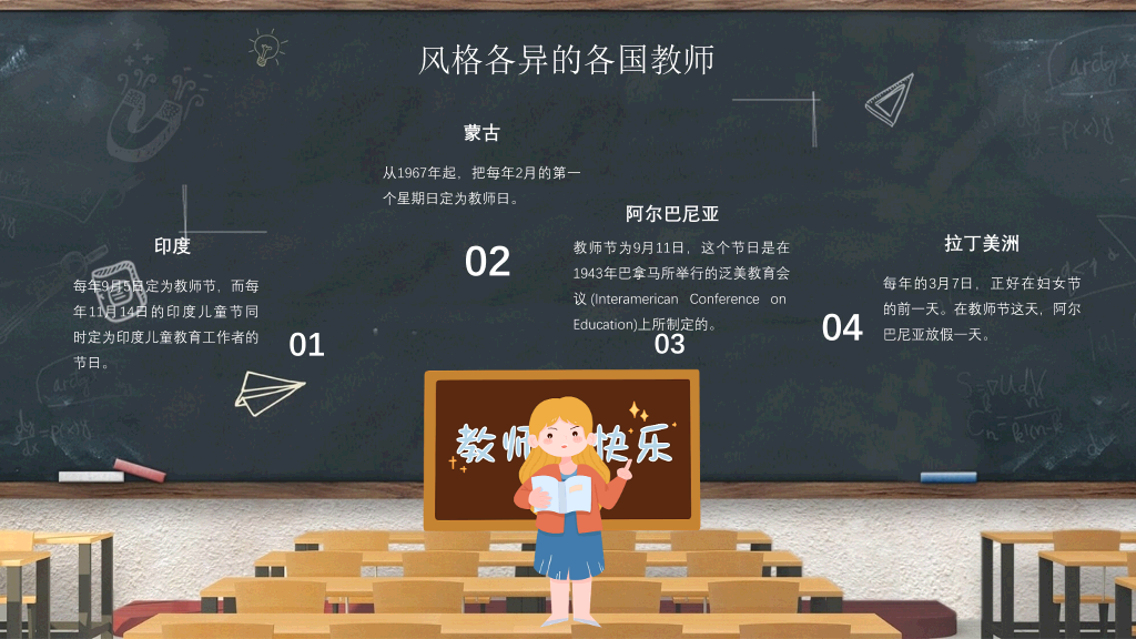 102#教室黑板教师节PPT模板