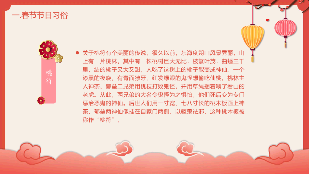 102#喜庆灯笼春节习俗介绍PPT模板