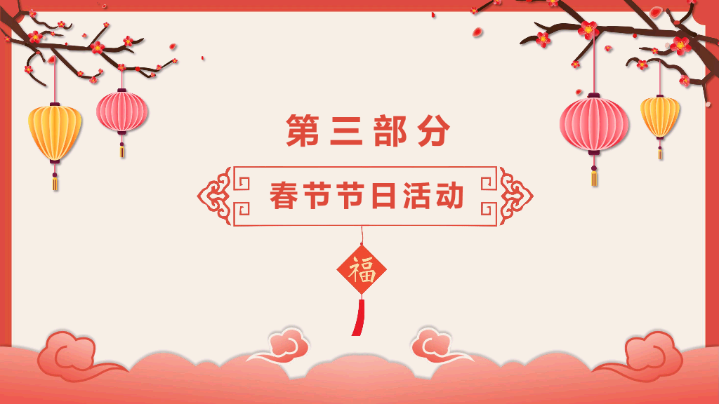 102#喜庆灯笼春节习俗介绍PPT模板
