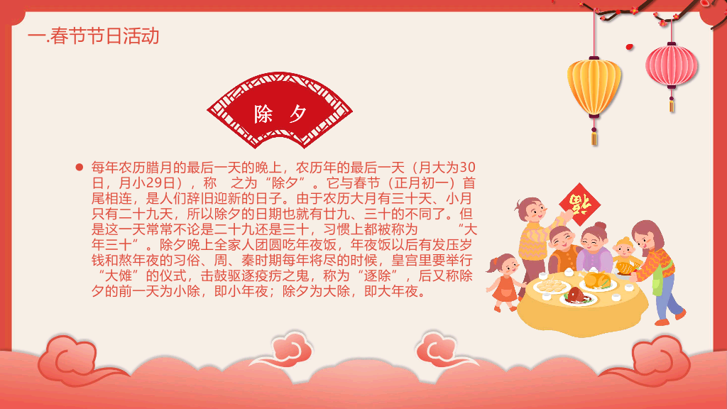 102#喜庆灯笼春节习俗介绍PPT模板
