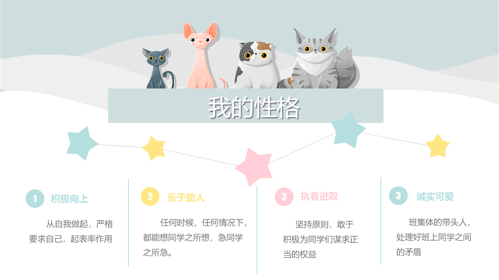 小学生卡通猫咪自我介绍PPT模板