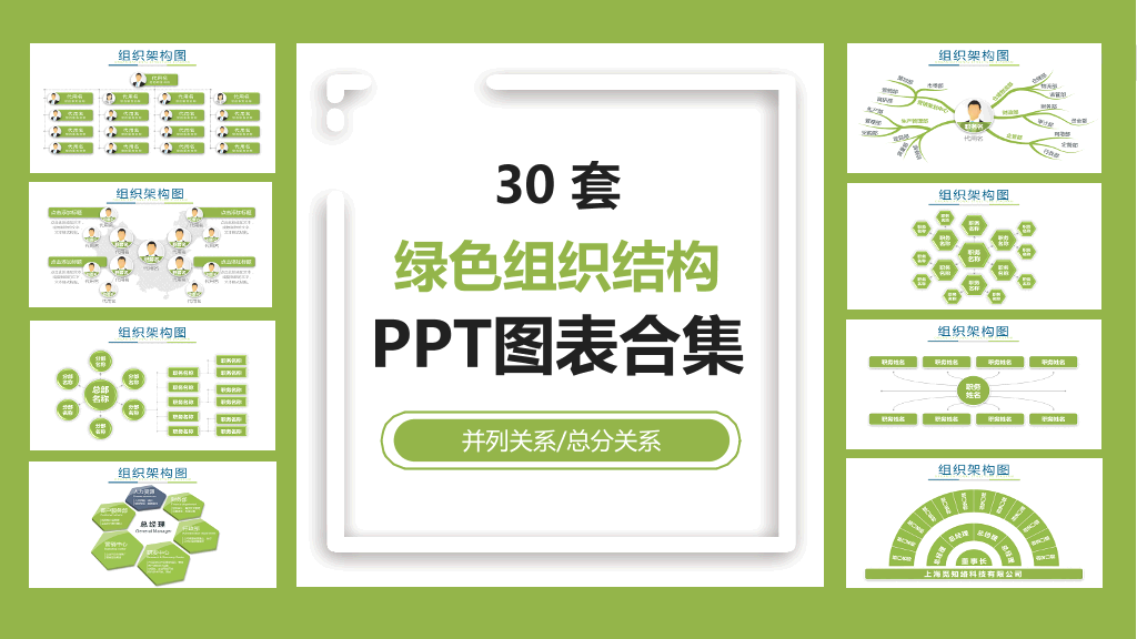 绿色组织结构PPT图表合集-1