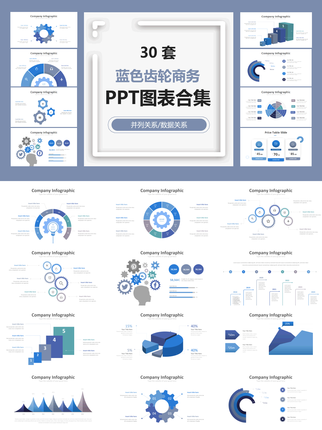 蓝色齿轮商务PPT图表