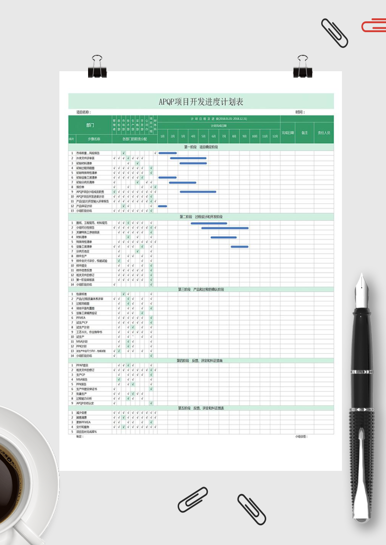 APQP项目开发进度显示exel计划图表