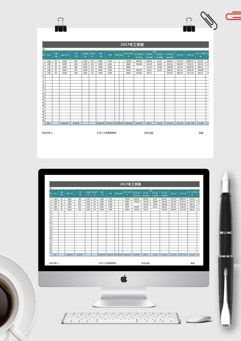 完整工资表模板Excel模板