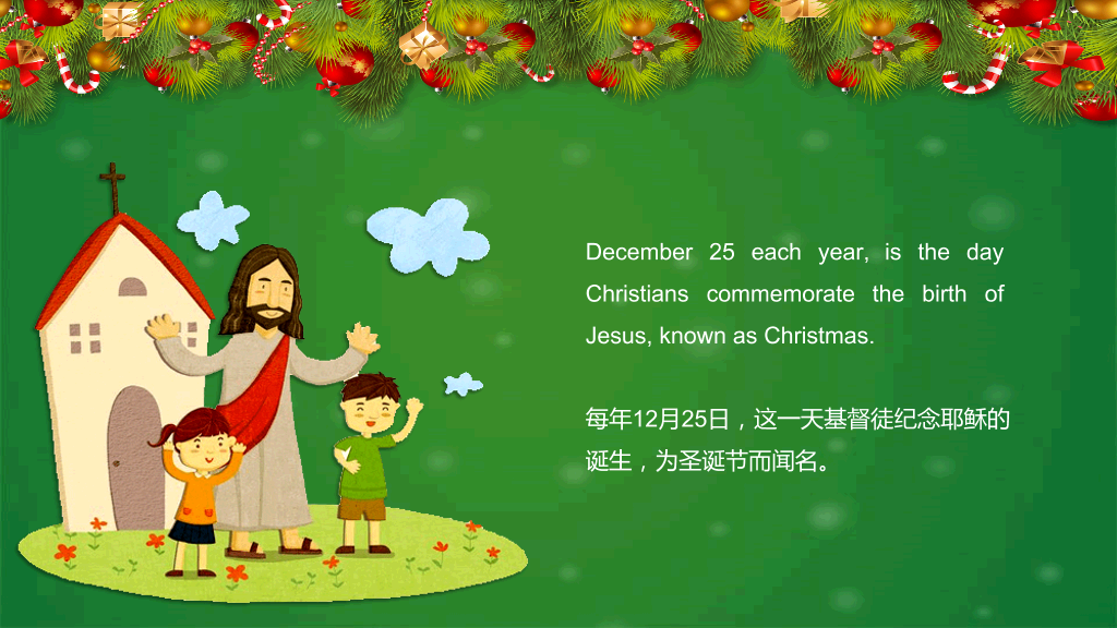 绿色系卡通风格圣诞节英文介绍ppt-12