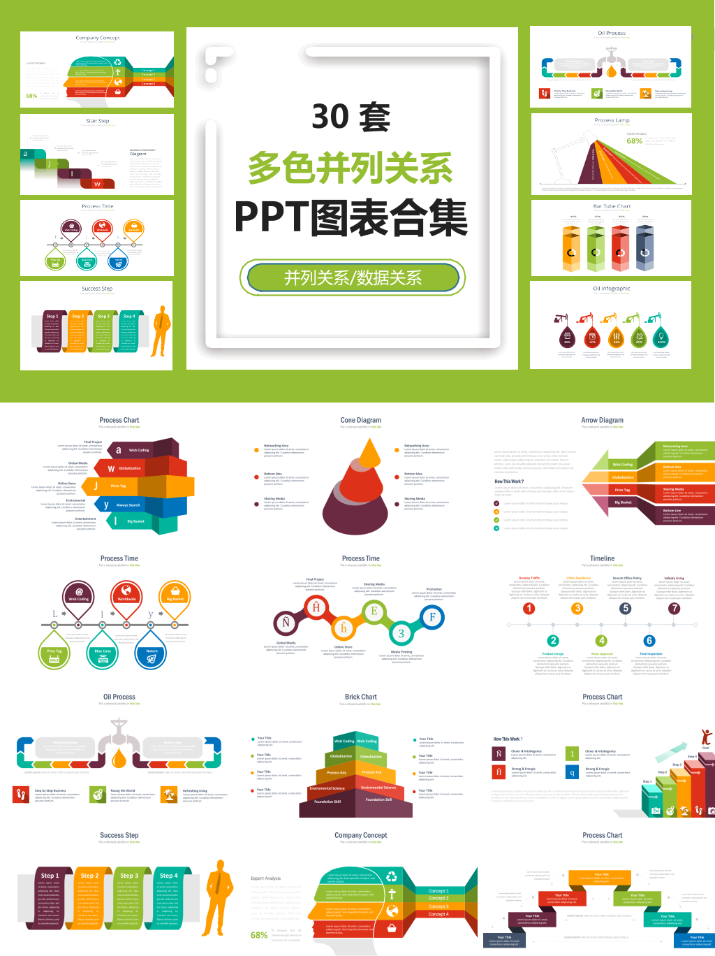多色并列关系PPT图表合集