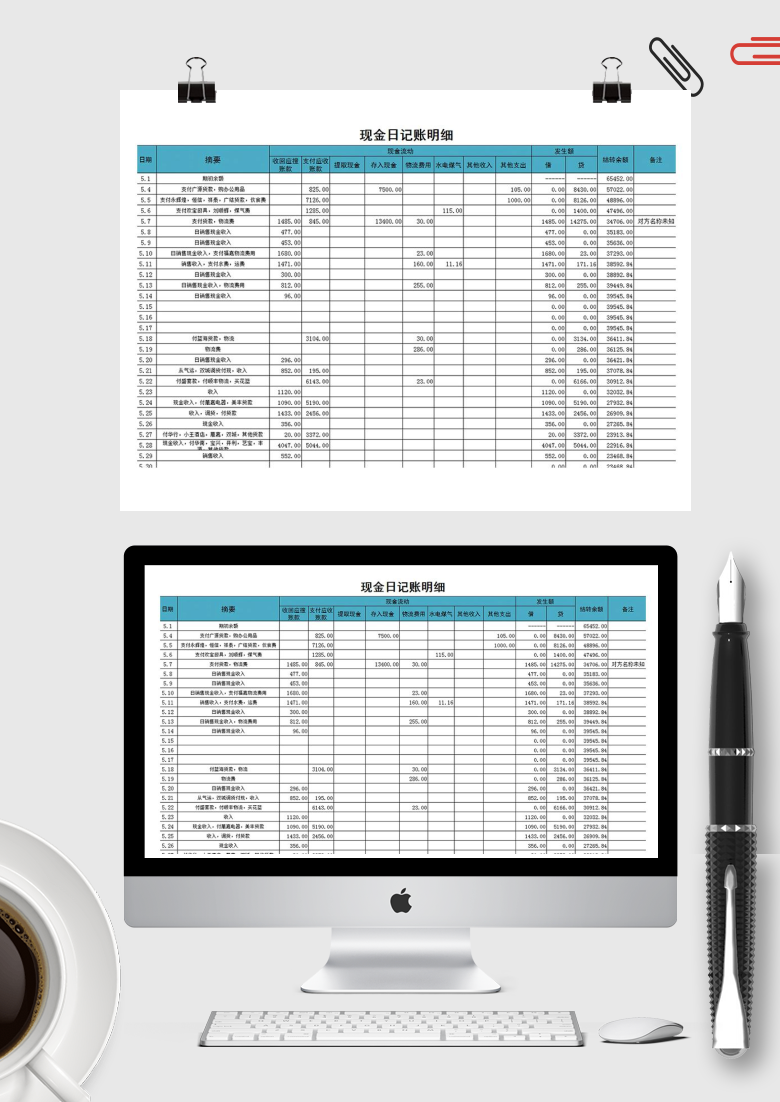 现金日记账和银行日记账表Excel模板