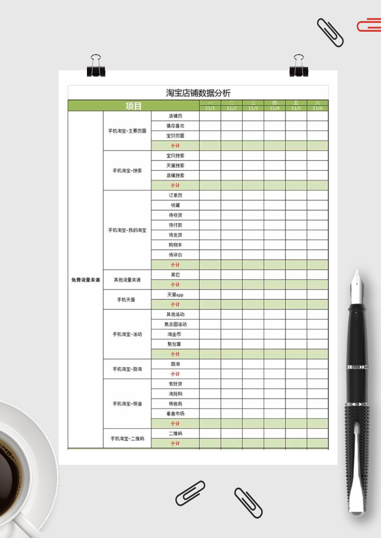 淘宝店铺数据分析表Excel模板