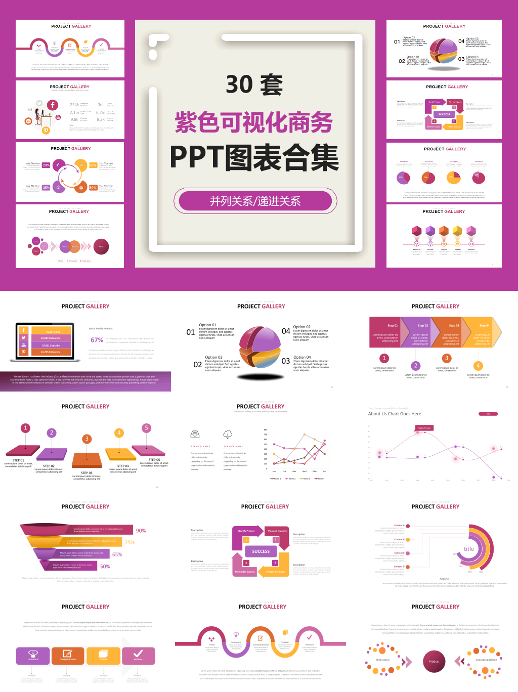 紫色可视化商务PPT图表合集